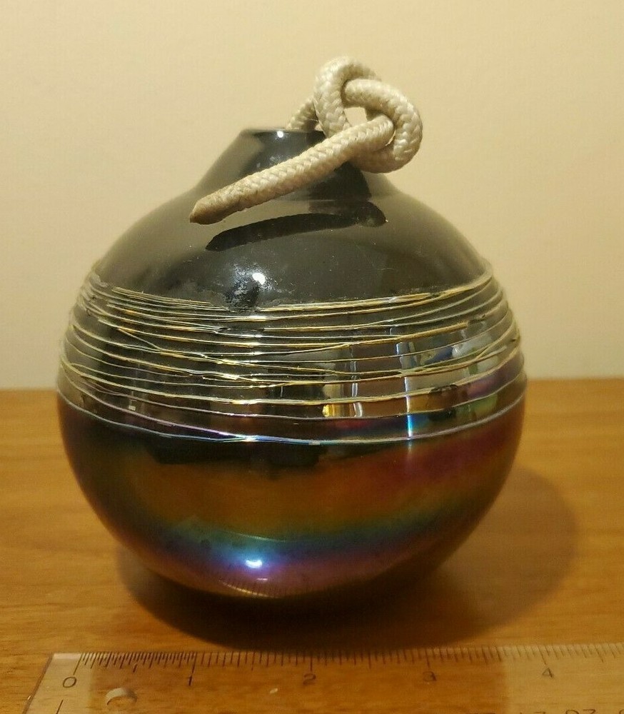 Handmade California Blown Glass Rainbow Oil Lamp with Wick