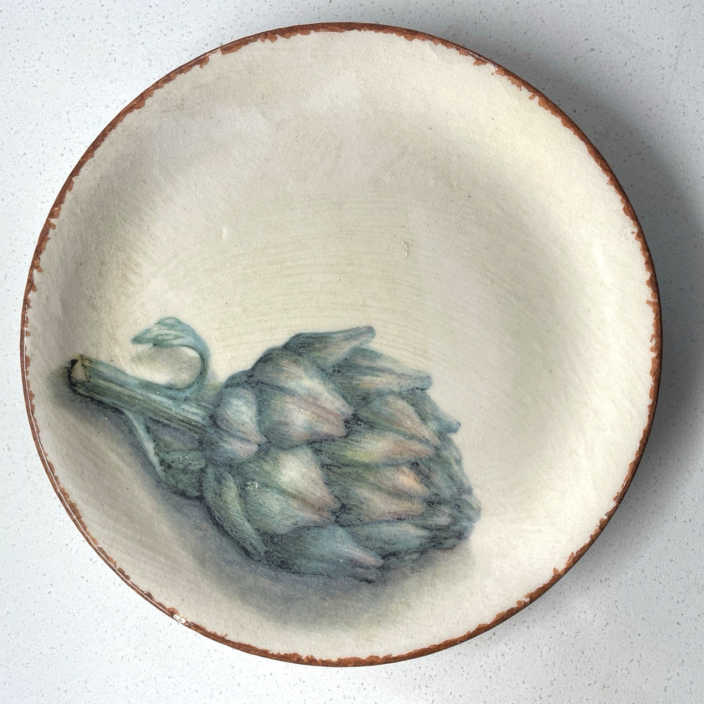 Williams Sonoma Jardin Potager Salad Plate Artichoke Rust Spatter Trim 8