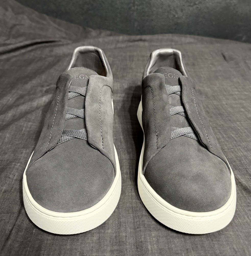 Zegna Triple Stitch Black Suede Slip-On Sneakers Size 10 US 44 EU
