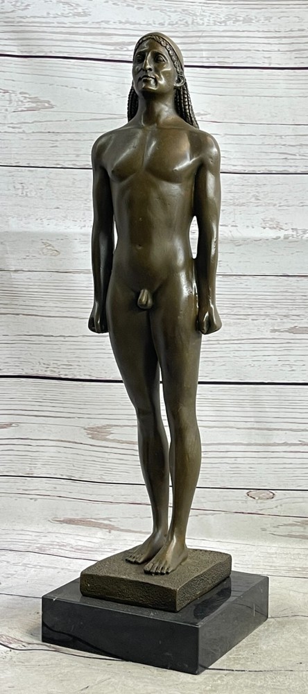 Stunning Bronze Nude Greek Kouros Prince Sculpture Hot Cast Artwork