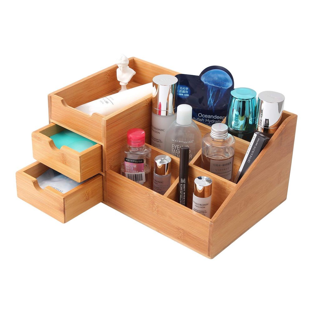 Makeup Organizer, Bamboo Bathroom Counter Organizers and Storage for Vanity C...