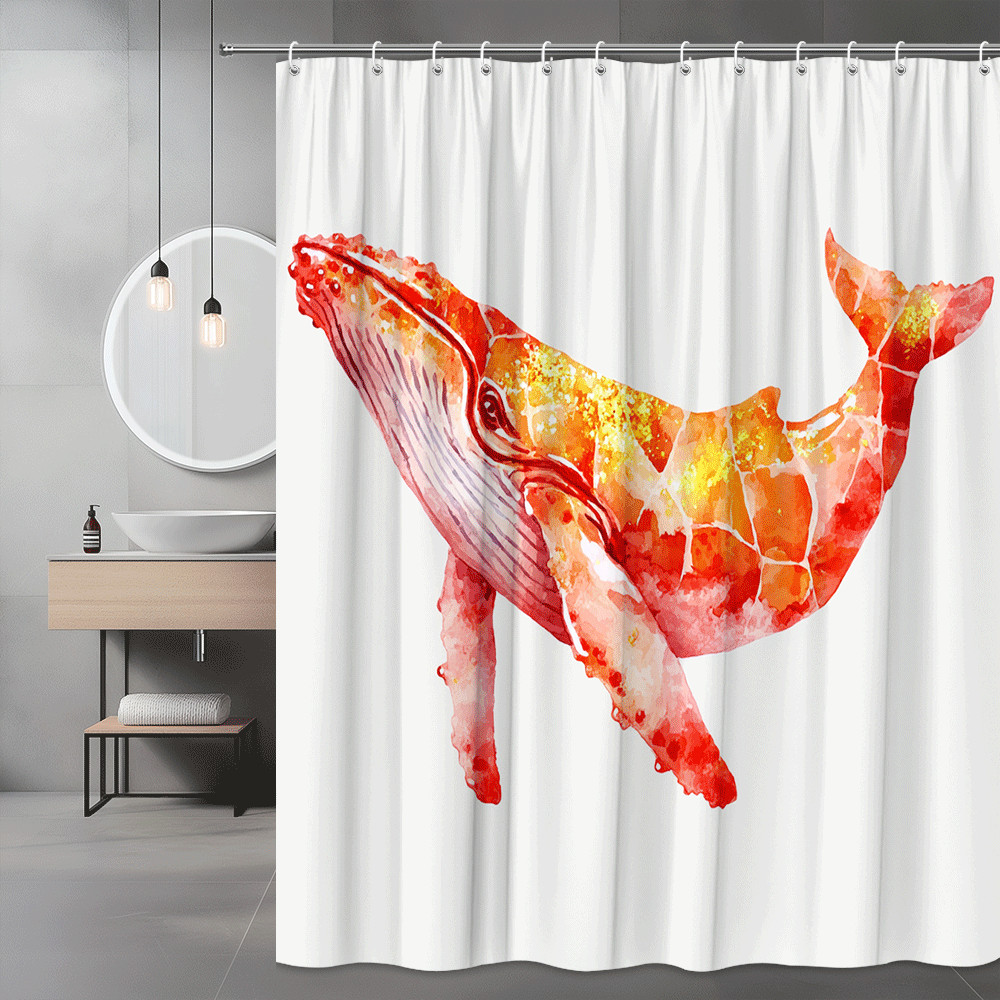 Watercolor Whale Shower Curtain Ocean Animal Print