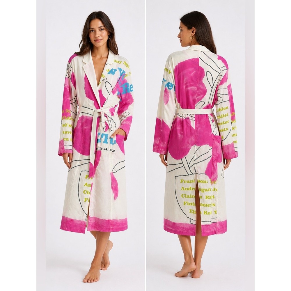 Rachel Comey Levoro Dress Abstract Print Belted Shirt Dress Pink Graphic Sz M/L-image