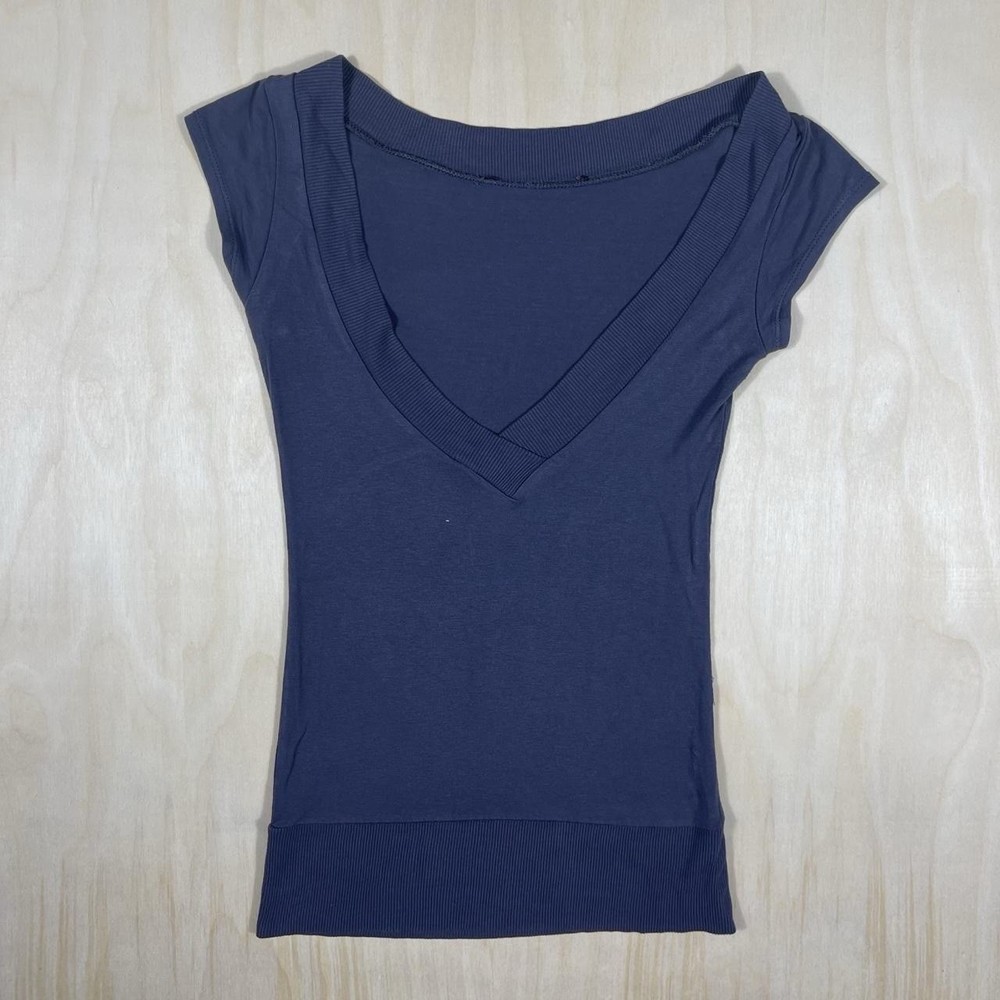French vintage Macy blue v-neck top