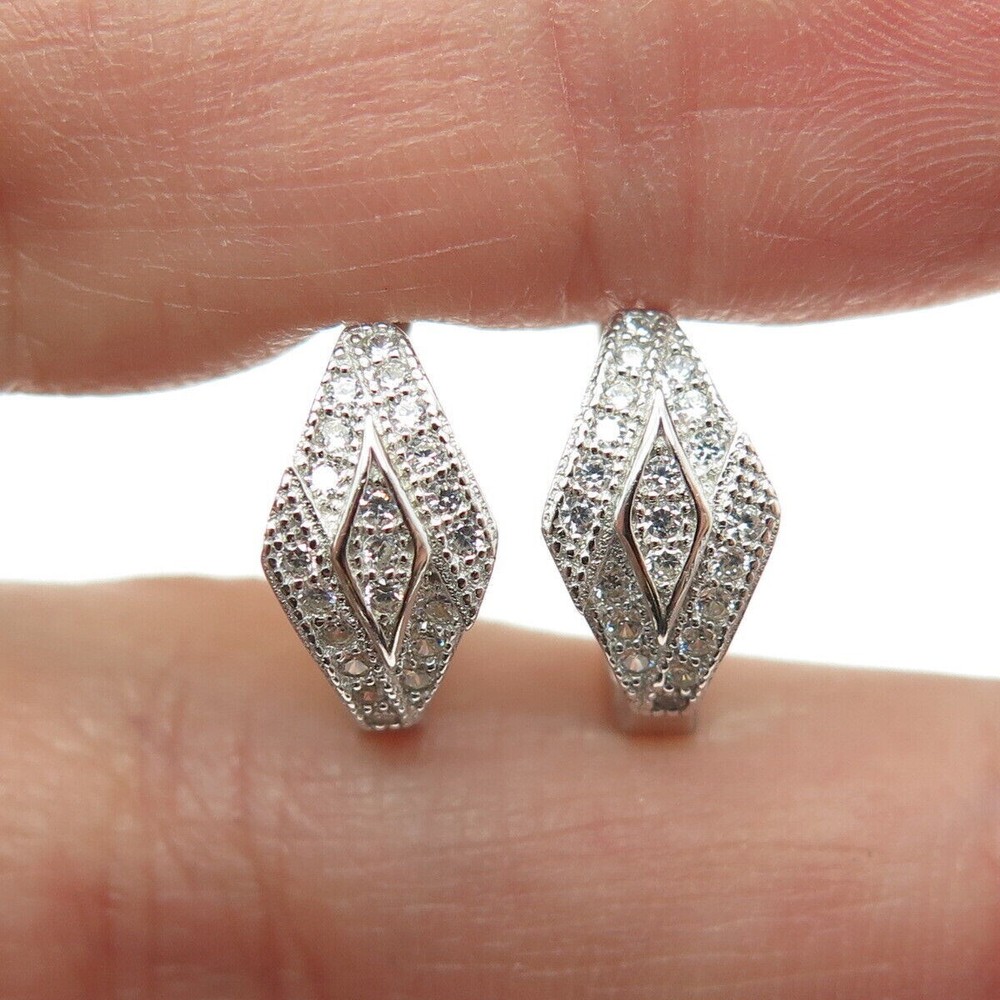 925 Silver Diamond Huggie Hoops 14K White Gold Plated