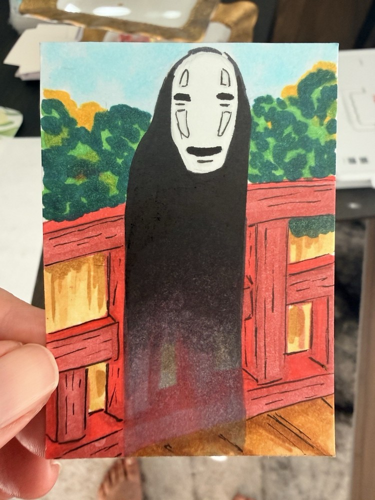 Aceo Original Spirited Away, Ghost, Cartoon, Markers “Ghost”