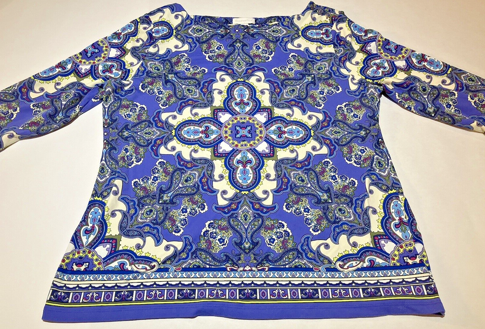 charter club XL blue paisely long sleeve top summer vaca casual outdoor