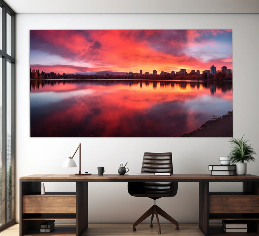 Calgary Sunset Vintage Painting Canada Wall Art Canvas Unframed Print Art
