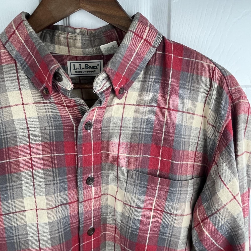LL Bean Shirt Mens Large Red Plaid Flannel Northwoods Button Down USA Vintage