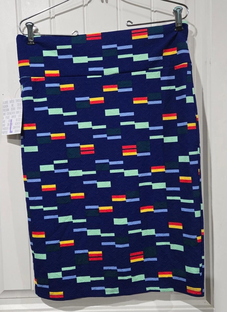 Lularoe Cassie Pencil Blue Geometric  Skirt  Women’s Size LARGE-NWT