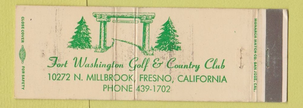 Matchbook Cover - Fort Washington Golf Country Club Fresno CA WEAR Full Length