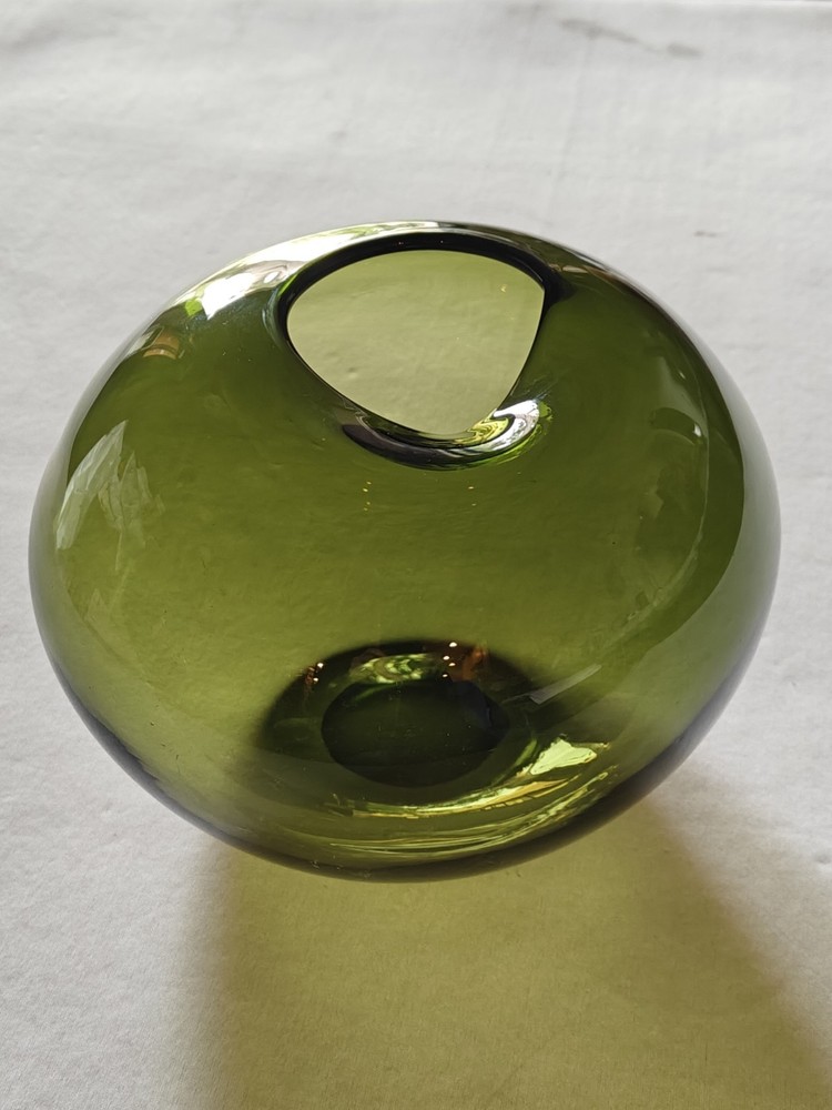 Vintage DROP VASE Mid Century Modern Sculptural Holmegaard MCM Green Glass