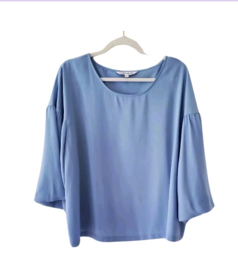 Elizabeth and James Blouse Size XL Blue Extreme Flare Sleeve Top Boho Chic