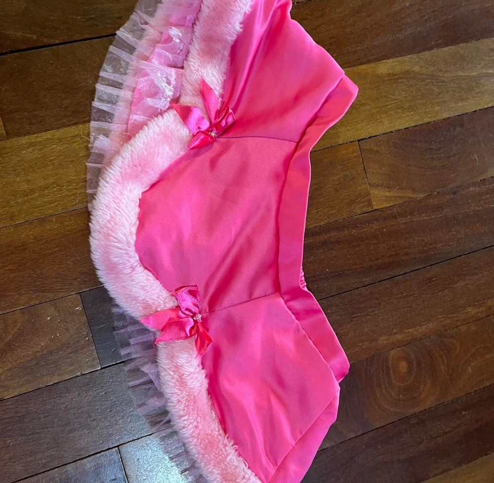 Victoria's Secret Pink Faux Fur Trim Tulle Mini Skirt with Bows Elastic Waist