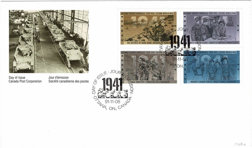 CANADA 1991 50TH ANN SECOND WORLD WAR BLOCK OF 4 ON OFFICIAL FIRST DAY COVER