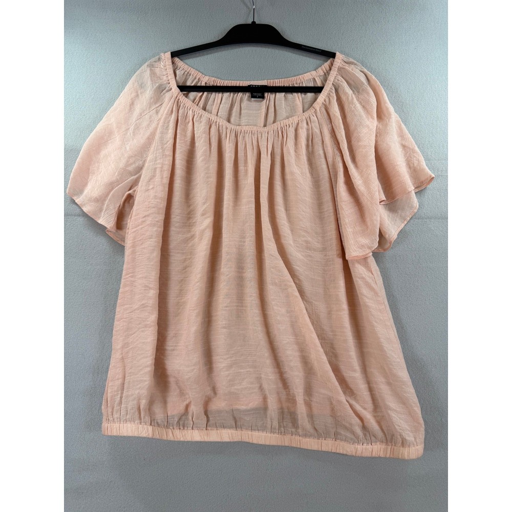 Torrid Peach Pink Gauze Flutter Sleeve Bubble Hem Peasant Blouse Top Size 2