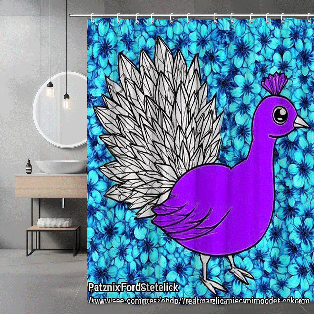 Purple Peacock Blue Floral Shower Curtain Graphic Print