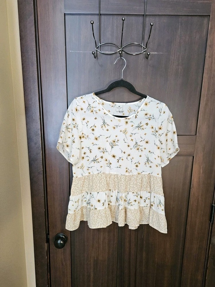 Boho Peasant Knit Top with Paper Crane Floral Panel - Medium