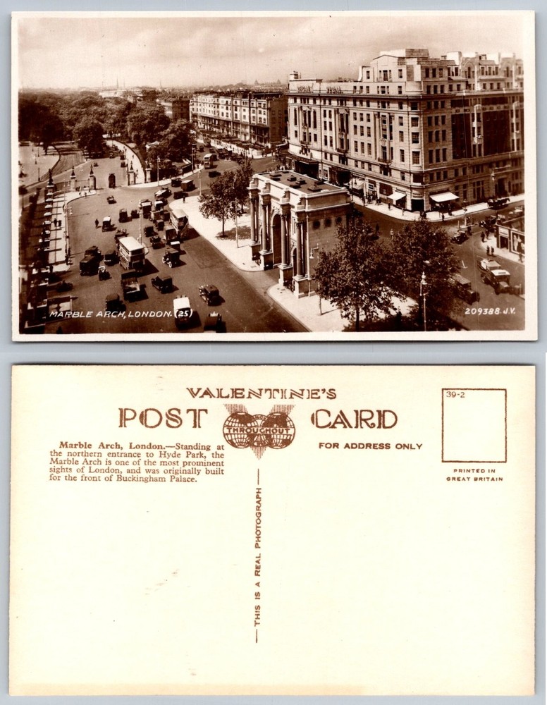 Vintage RPPC Marble Arch London Busy Street Scene Valentine's Postcard