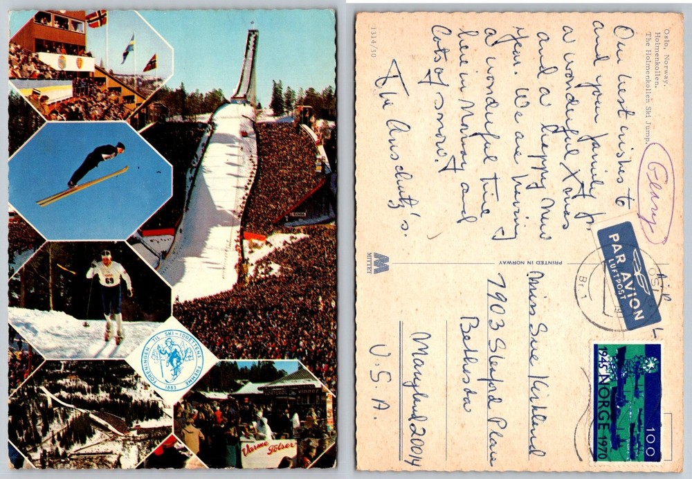 Holmenkollen Ski Jump Oslo Norway 1970 Postcard Skiing Winter Sports