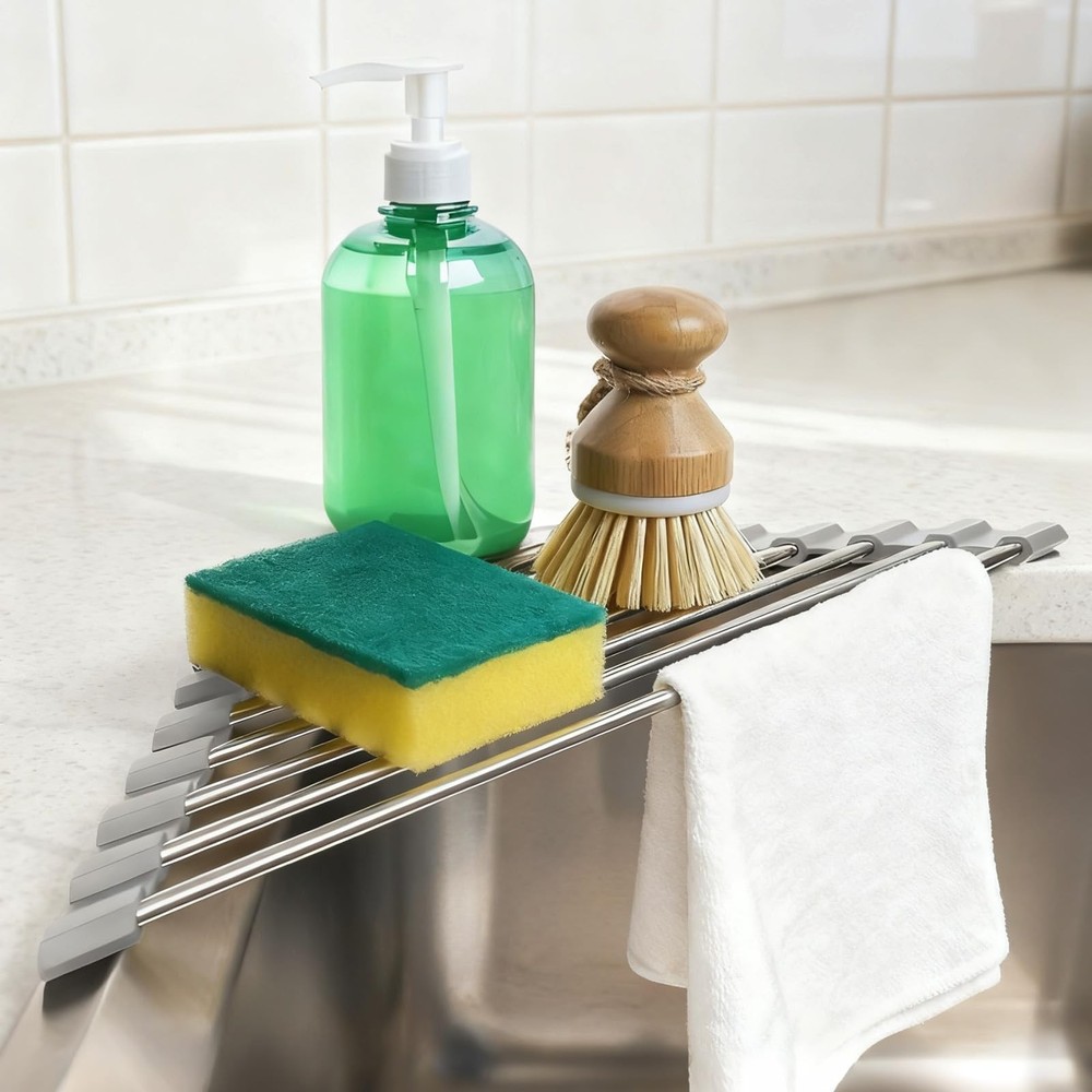 Triangle Dish Drying Rack, Corner Sink Caddy, Over The Sink Corner Drainer wi...