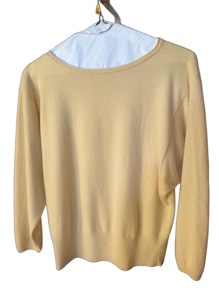 VTG Daniel Caron 100% Cashmere Pale Yellow Sweater Women's Size L EUC. 90s. Y2K.