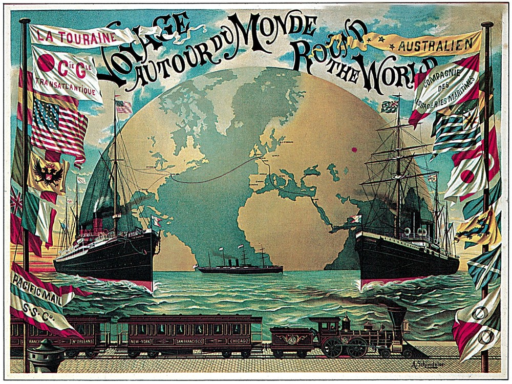 Decor Round the World Travel Poster. Fine Graphic Design. Wall Art. 1969