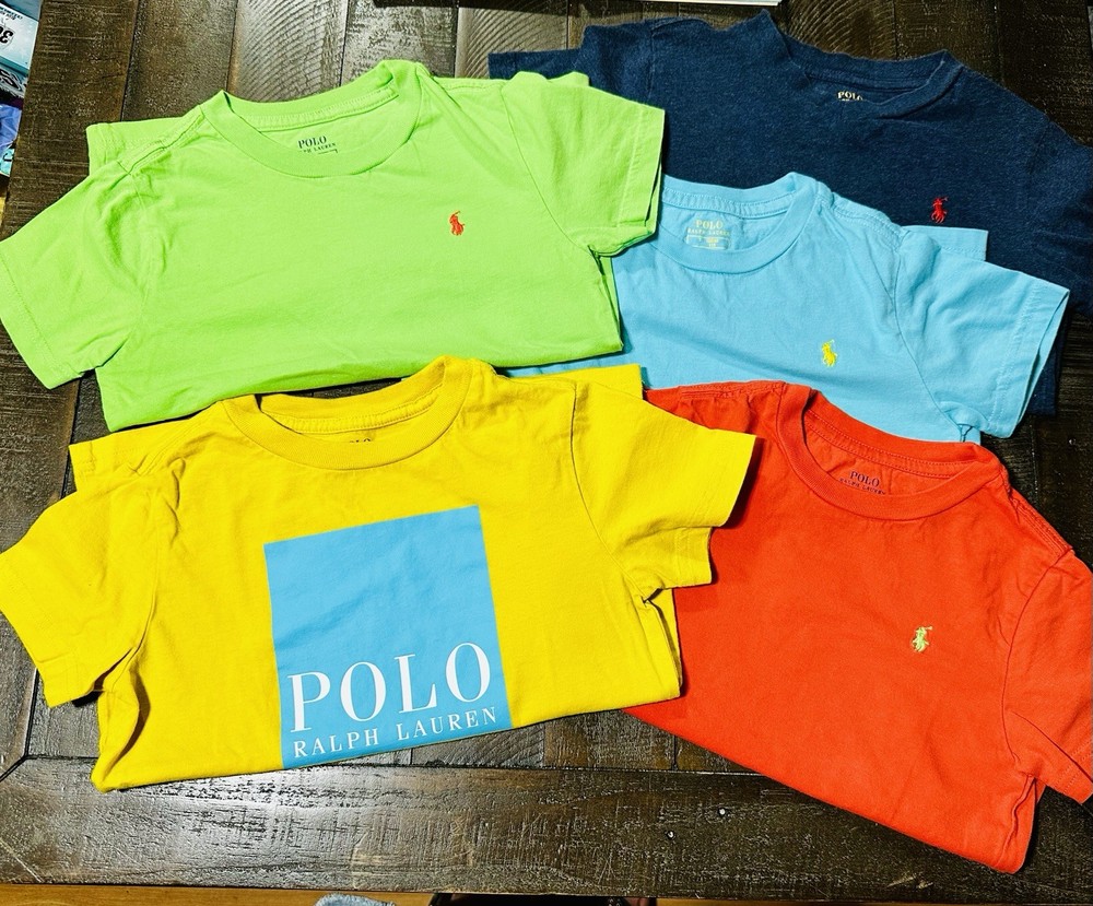 Lot Of 5 Polo Ralph Lauren Tops Set T-Shirt  100% Cotton Sz 5 Logo