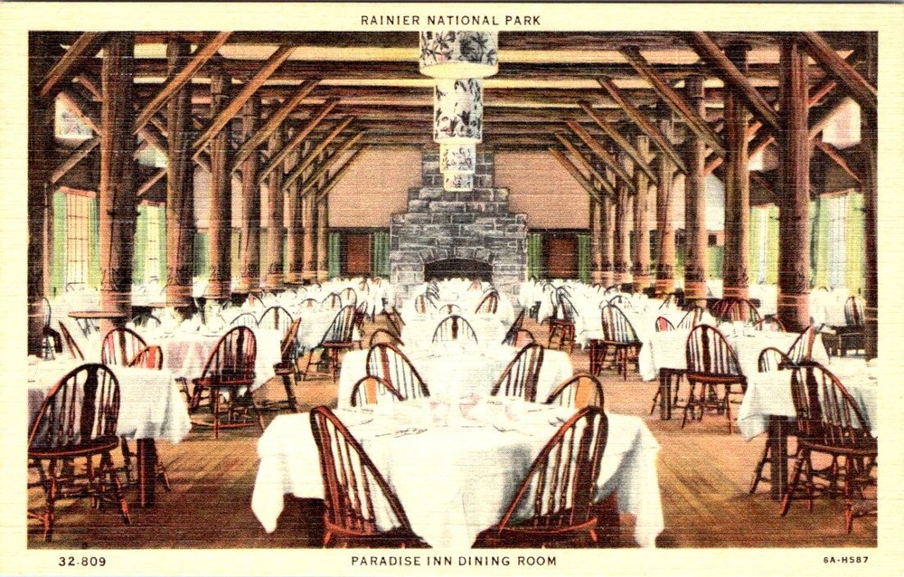 Paradise Inn Dining Room, RAINIER NATIONAL PARK, Washington Linen Postcard