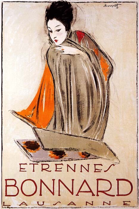 Vintage French Fashion Girl Etrennes Bonnard Lausanne New Year Gift Poster Reproduction