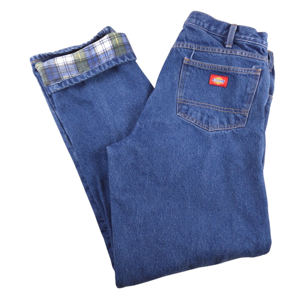 Dickies Flannel Lined Jeans Work Tag Size 36x34 Measures 34x33 Skate Grunge Work