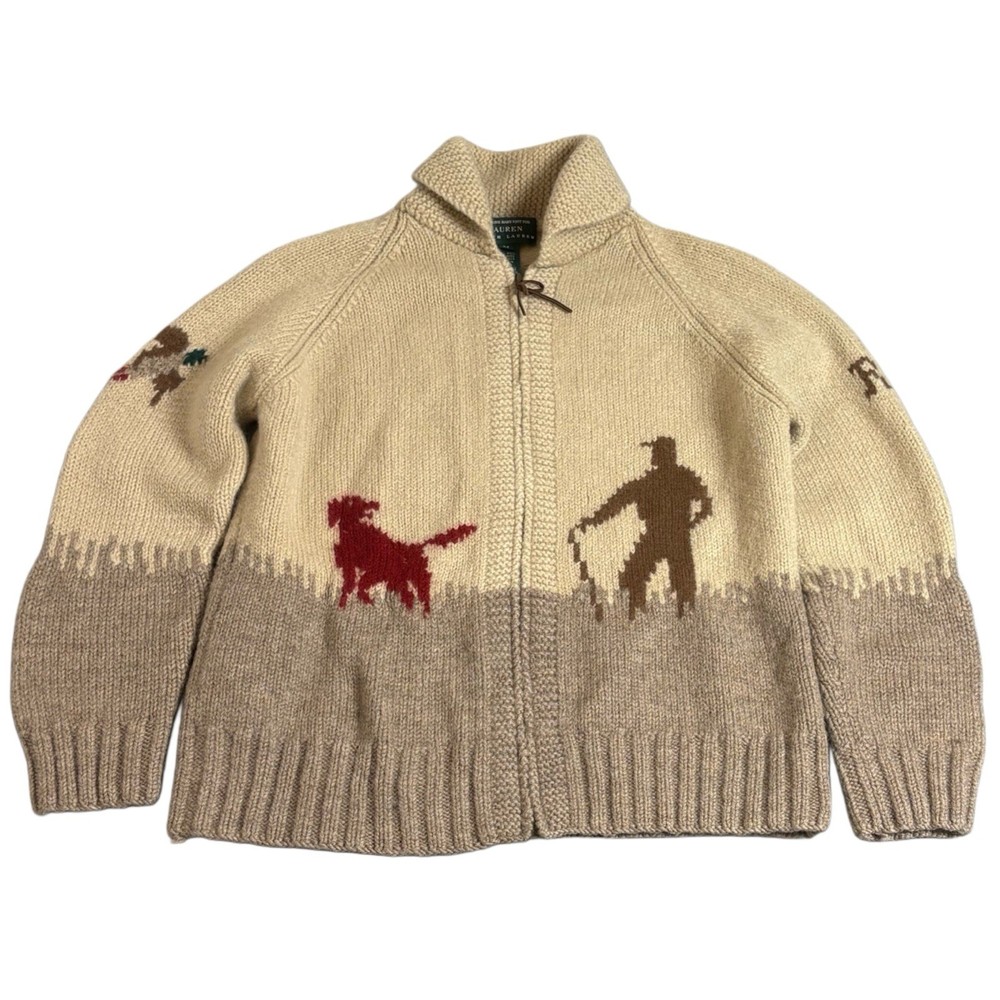Vintage Lauren Ralph Lauren Cowichan Sweater Mens M Hand Knit Hunt Pheasant Wool