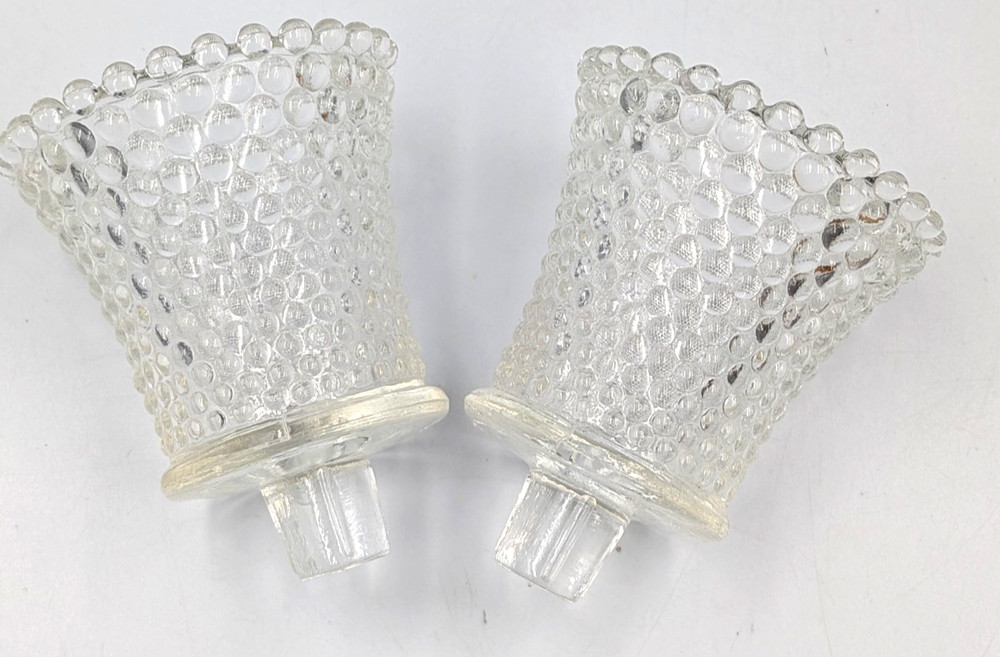 Vintage set of 2 clear hobnail peg votive glass candle holder