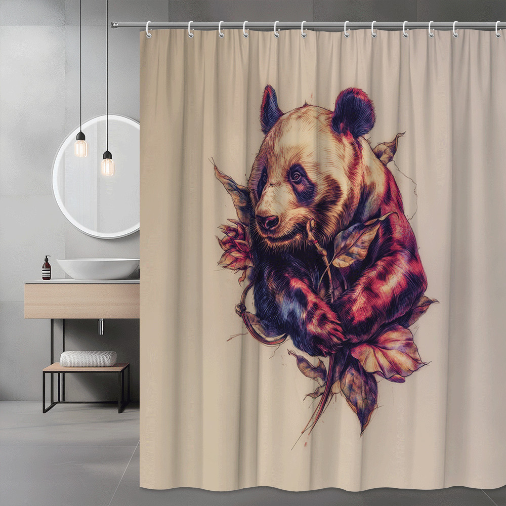 Panda Floral Print Shower Curtain Animal Wall Art