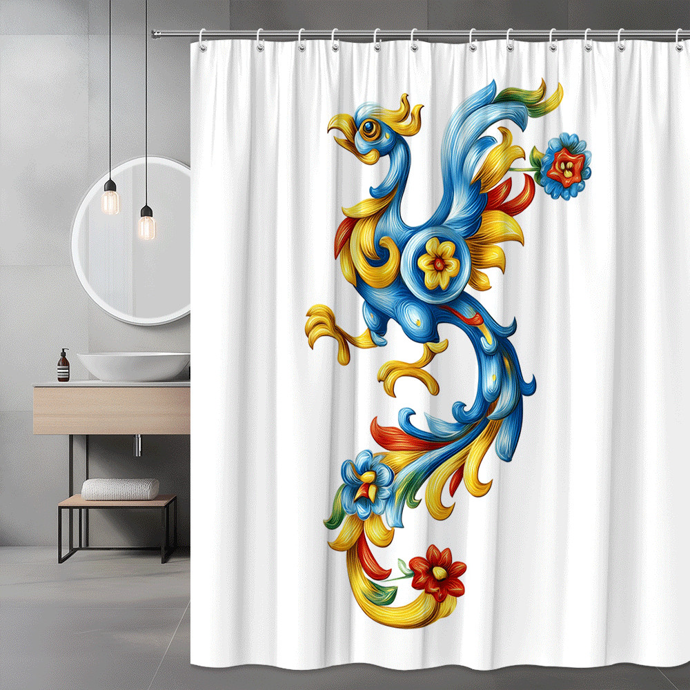 Floral Bird Shower Curtain Blue Yellow Red Printed Art
