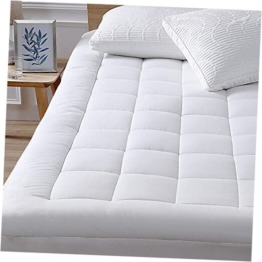 Oaskys Queen Mattress Pad Cover Cotton Top Stretches to 18 Inches White