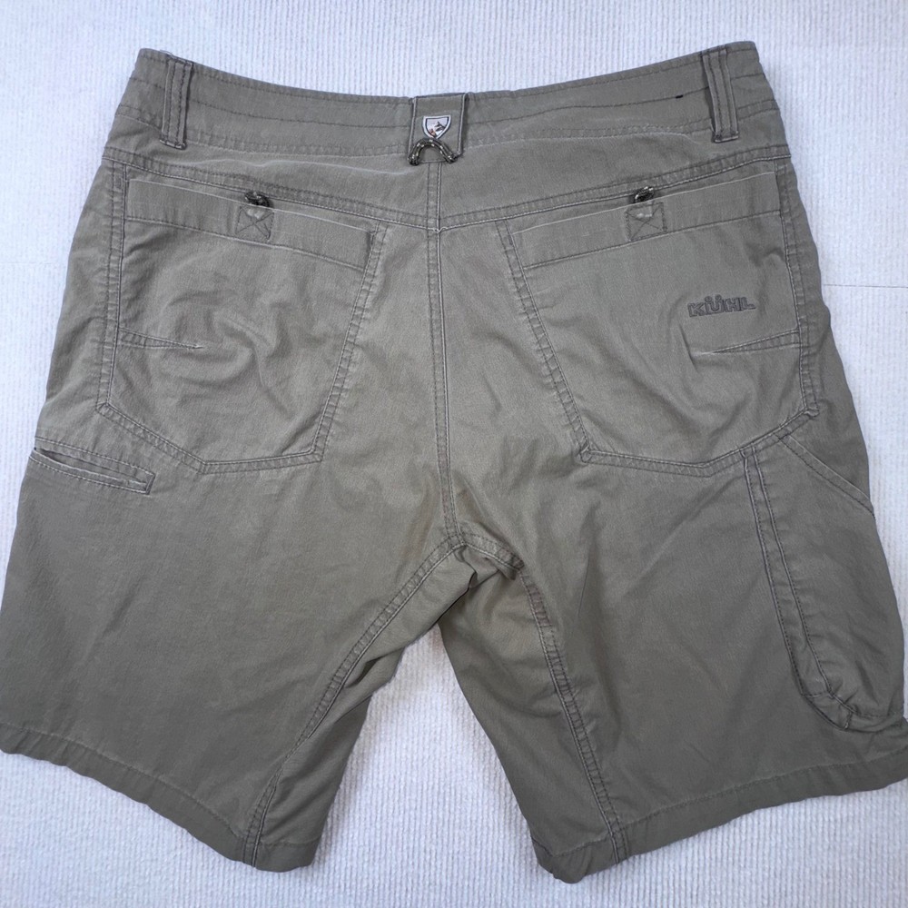 Kuhl Cargo Shorts Men 34 Olive Green Vintage Patina Dye Hiking Utility Pockets