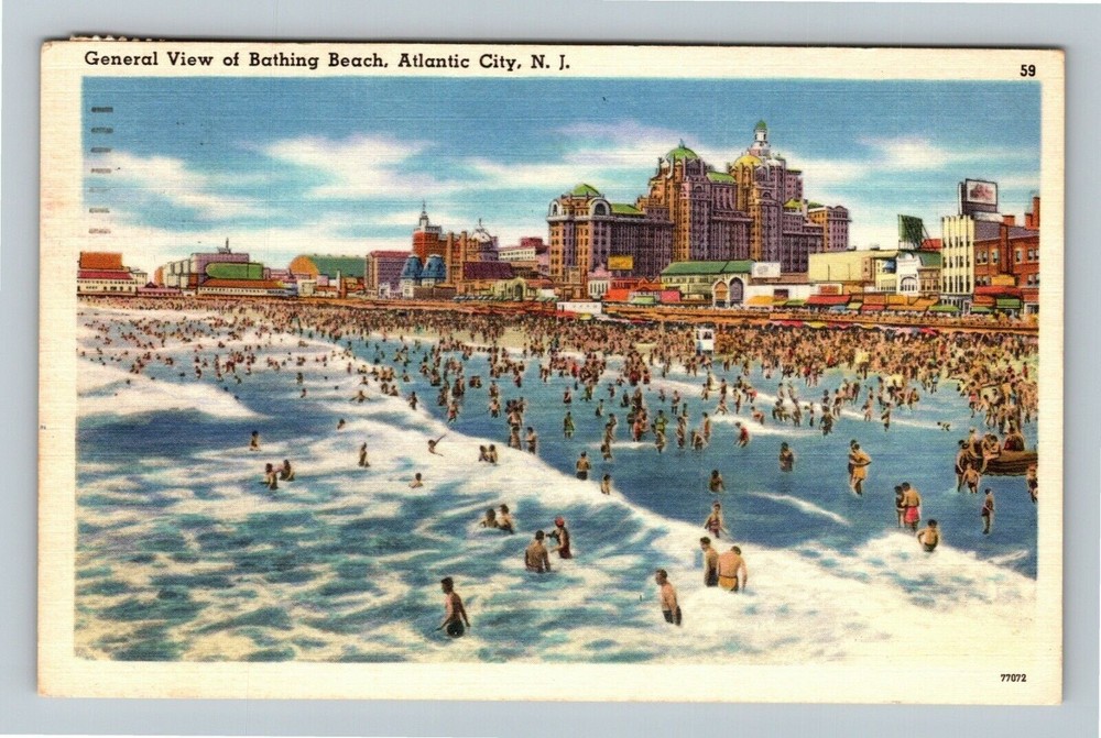 Atlantic City NJ-New Jersey, View Of Bathing Beach c1957 Vintage Postcard