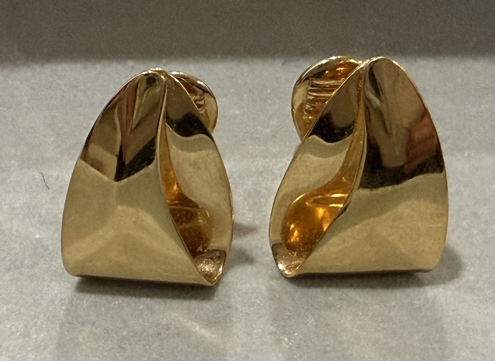 Vintage Signed Monet Gold-Tone Clip-On Earrings Unique Design