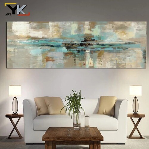 Abstract Turquoise Color Wall Art Canvas Painting Modern Graffiti Art Decor-image