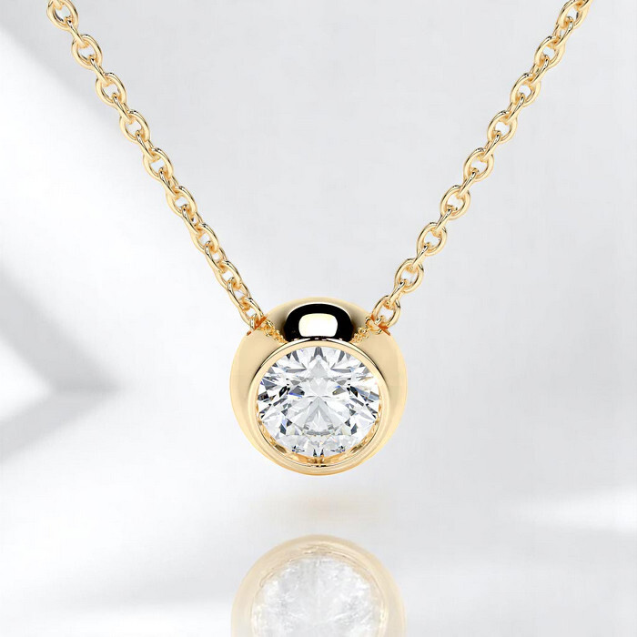 14k Solid  Gold IGI Certified 1CTW Round Lab Grown Diamond Bezel Set Necklace