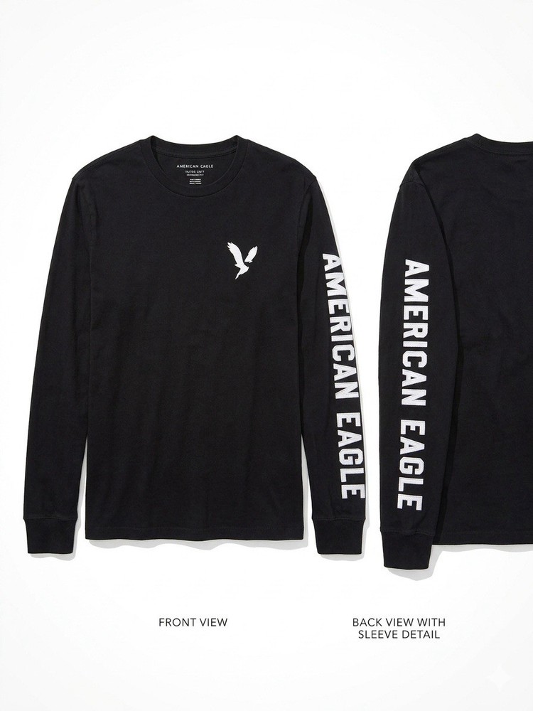 American Eagle Super Soft Men's Black Graphic Long Sleeve T-Shirt Size XS