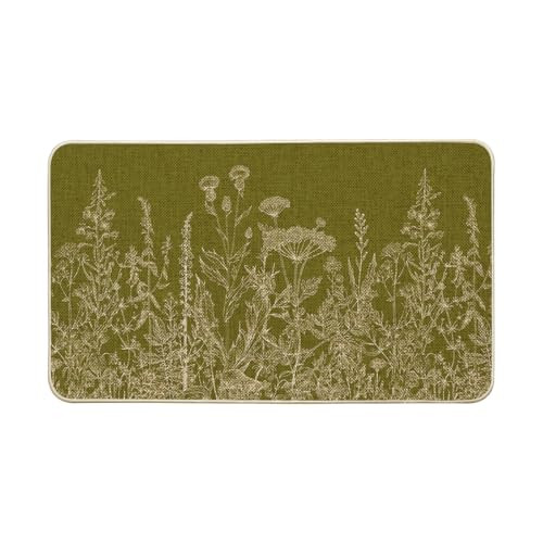 Green Wildflower Spring Summer Floral Low-Profile Switch Rug Door Mat Home Decor