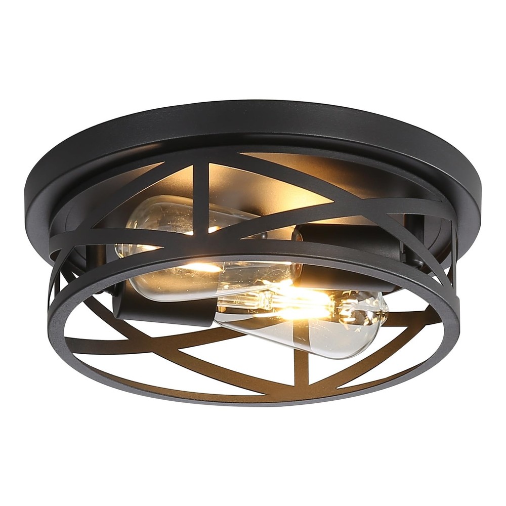 Black Flush Mount Ceiling Light Fixture,2-Light Industrial Farmhouse Ceiling ...