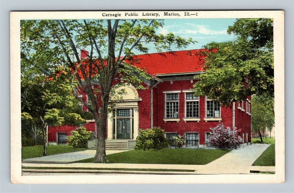 Marion IL, Carnegie Public Library, Opened 1905, Illinois Vintage Postcard