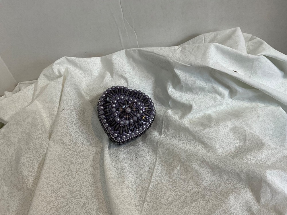 Vintage Purple and Grey Beaded Heart Trinket Box