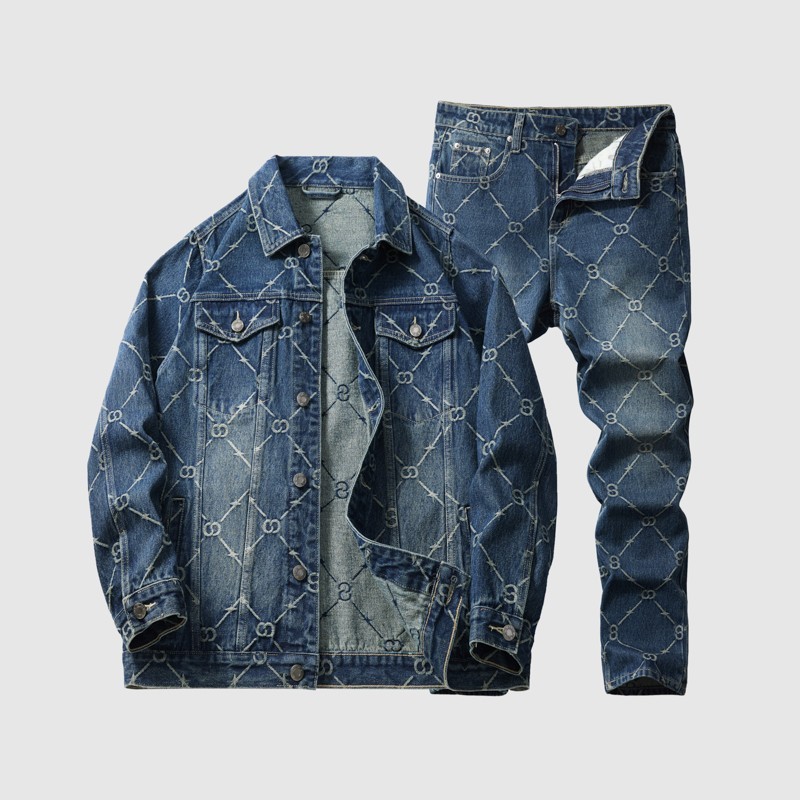 Luxury High Street Men Denim Set Jacket & Jeans Retro Washed Casual Loose Outfit