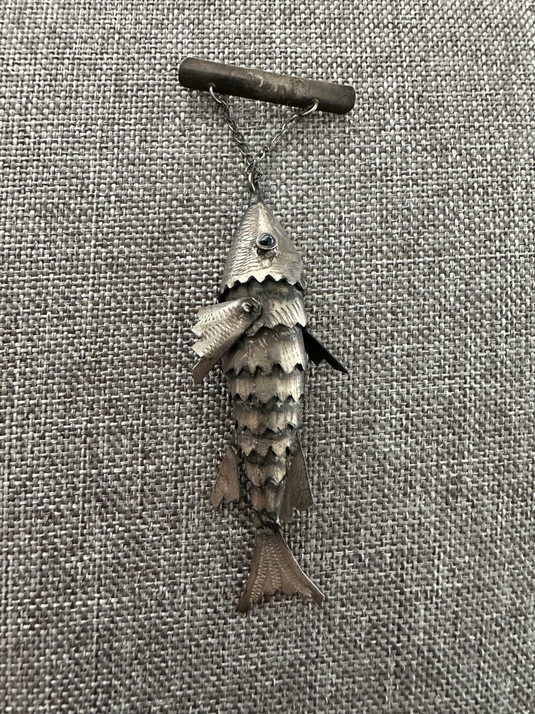 antique sterling silver articulated fish Brooch