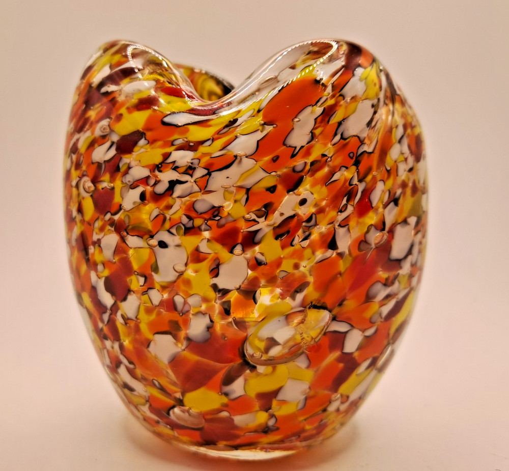 Vintage Hand Blown Confetti Vase Art Glass Rose Bowl 3.5