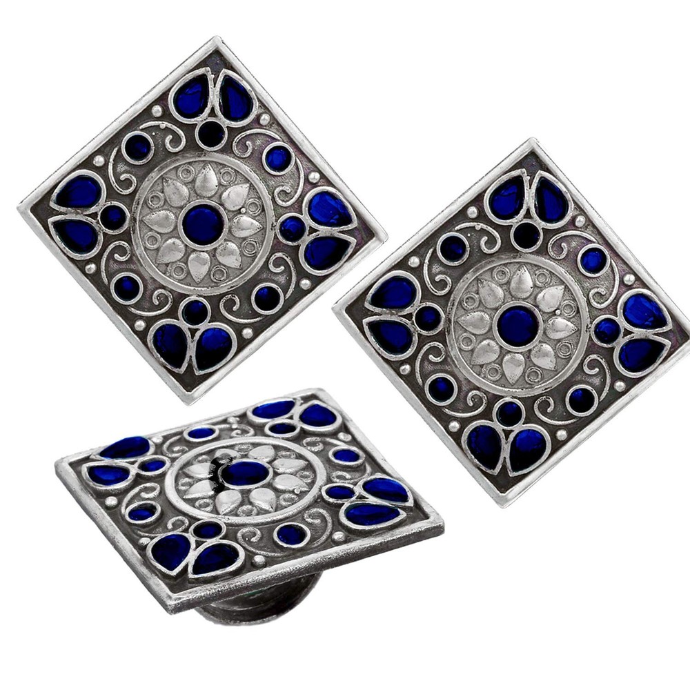 Aheli Oxidized Stud Earrings Set with Matching Finger Rings Tribal Boho Bolly...